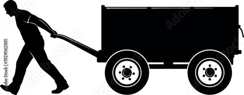 Man pulling a cart silhouette
