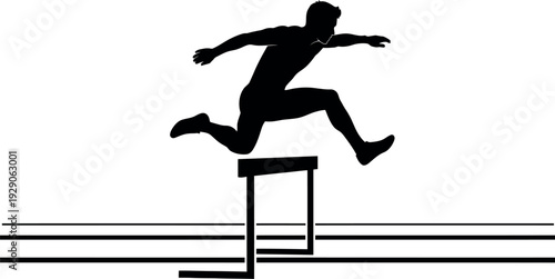 Athlete silhouette jumping over hurdle in track and field event