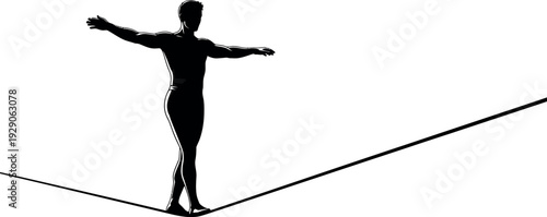 Silhouette of a person balancing on a tightrope