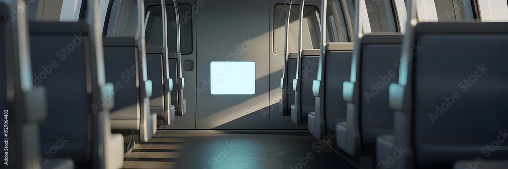Fototapeta premium Interior of vacant subway car at night – Perfect for transportation design, quiet city life, or late-night travel concepts.