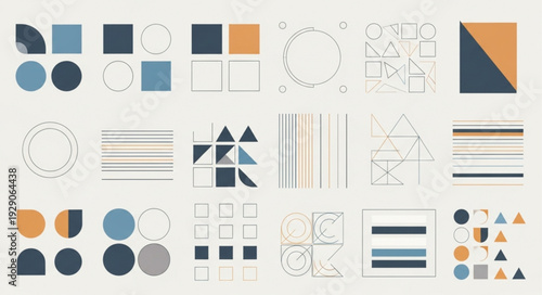 Geometric shapes and patterns in a minimalist design, modern art style.