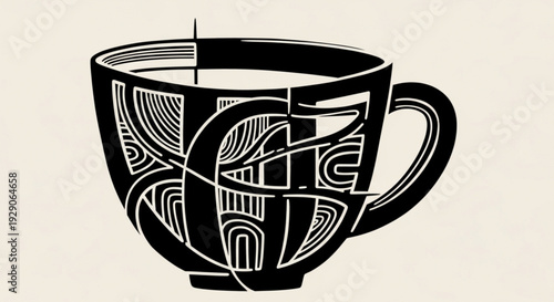 Stunning black and white coffee cup with artistic design