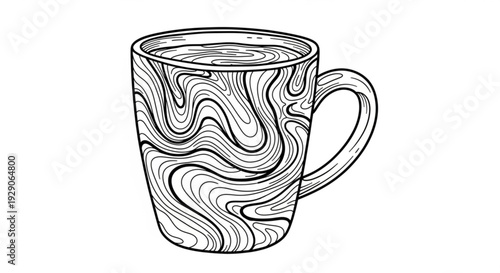 Stunning black and white mug with unique swirling pattern