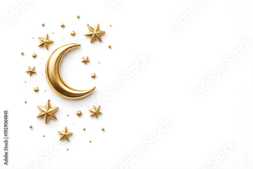 Wallpaper Mural Top View Flat Lay of Golden Crescent Moon and Star Decorations – Minimalist Studio Composition Torontodigital.ca