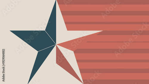 A stylized star design with red and blue colors on a beige background