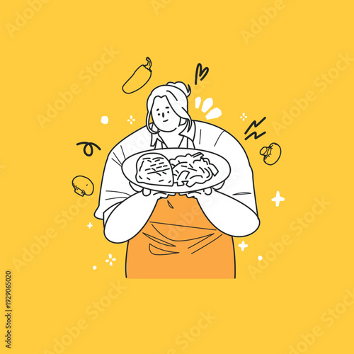 Vector flat illustration a chef cooking in the kitchen
