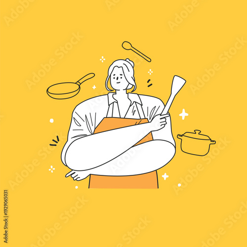 Vector flat illustration a chef cooking in the kitchen
