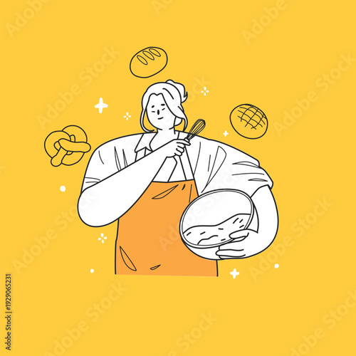 Vector flat illustration a chef cooking in the kitchen
