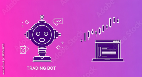 Trading bot and laptop with stock chart for automated financial analysis.