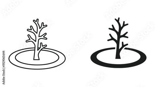 Minimalist tree icons in circular frames for design projects