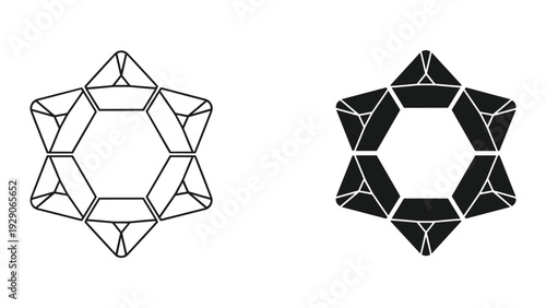 Geometric shapes forming circular patterns in black and white