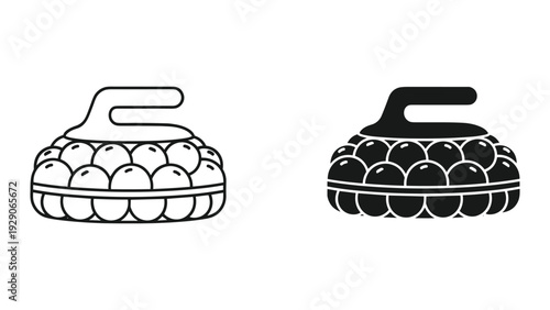 Curling stones icons in black and white for sports designs