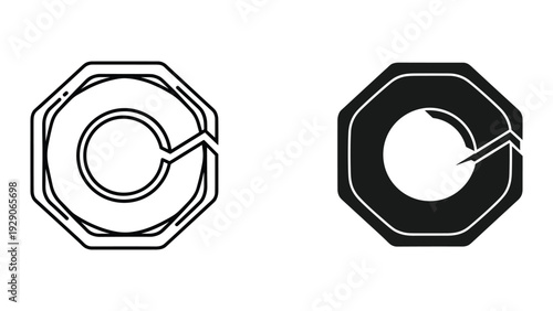 Modern nut and bolt illustrations in black and white