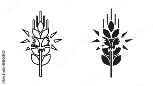 Stylized wheat icon set with outline and filled versions