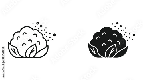 Stylish black and white brain icons with leaves and bubbles