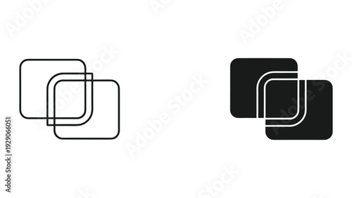 Modern overlapping square icons in black and white