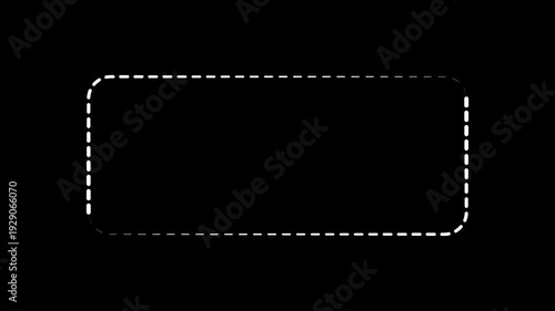 Animated white dashed line rectangle border moving slowly on isolated plain black background