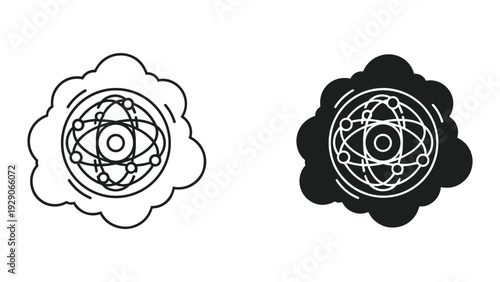 Modern atomic symbols in cloud shapes for science and technology designs