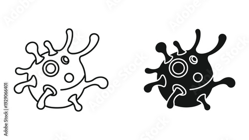 Virus cell illustration in black and white outline
