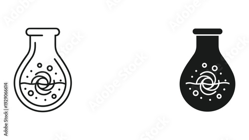 Laboratory flask icon set with abstract swirling design