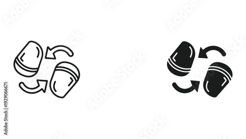 Recycling symbol icon set in line and solid styles