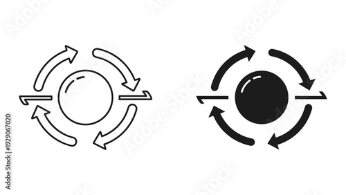 Circular arrows rotating around central circle icons