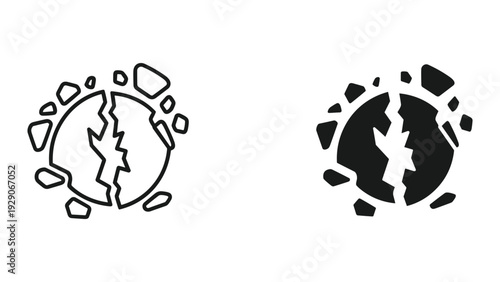 Split earth globe with cracks and fragments breaking apart