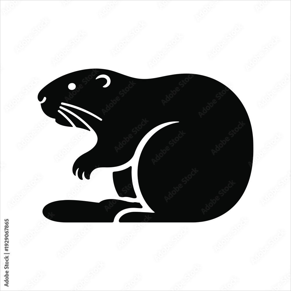 Obraz premium Vector image of abeaver. A simple, black and white illustration of a beaver in profile.