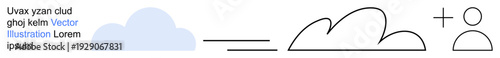 Cloud computing, data storage, technology services, collaboration tools, digital transformation, online access. Minimal line cloud and person icon. Cloud computing and digital transformation concept