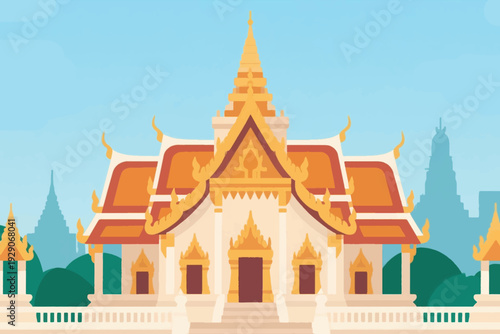 Wallpaper Mural Illustration Of A Pagoda, With Trees And A Temple Building In The Background Vector Design Template Torontodigital.ca