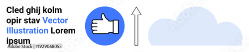 Digital workflow, user feedback, cloud storage, online communication, voting systems, social media. Thumbs up icon, arrow pointing to a cloud. Feedback systems and cloud storage