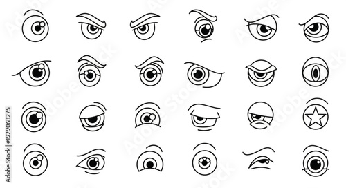 Collection of various cartoon eye expressions, showcasing emotions and character.