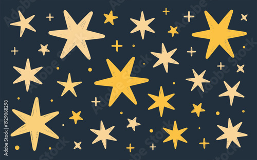 Hand Drawn Stars Pattern on Dark Blue Background