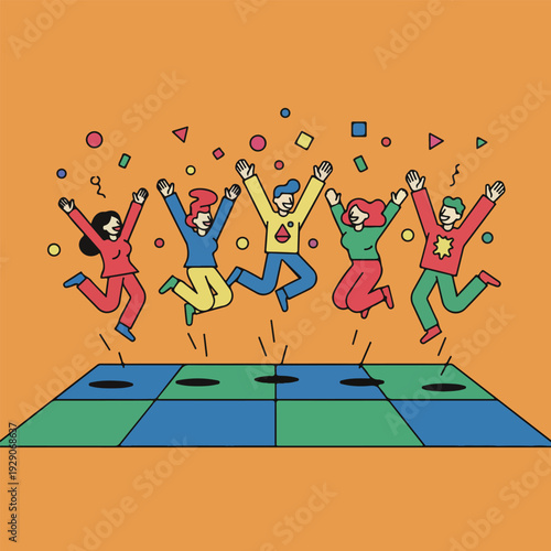 Jumping People Celebrating with Confetti