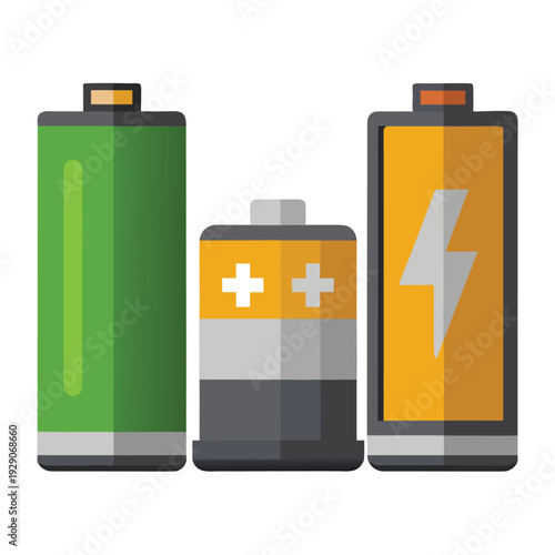 Illustration of Three Batteries Representing Power Levels and Sustainable Energy Solutions