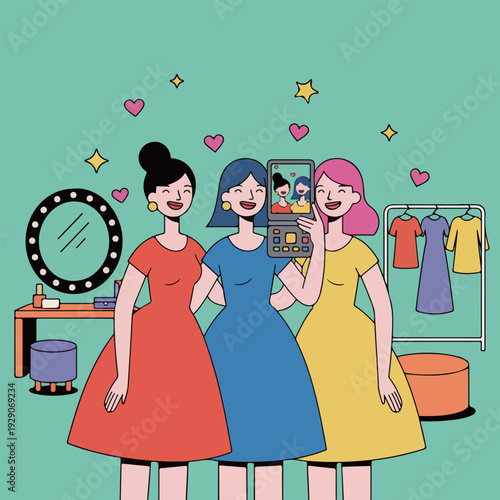 Friends Taking a Selfie in Dressing Room