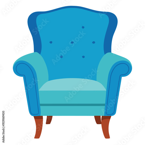 Soft blue upholstered single seat armchair with elegant wooden legs for home decor