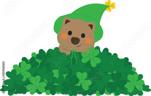 Cute Creature in a Clover Patch for St. Patrick's Day