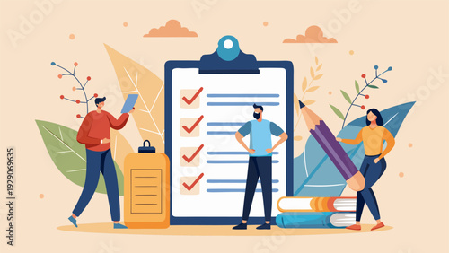 Checklist on clipboard with checkmarks for project task completion and workflow management.eps