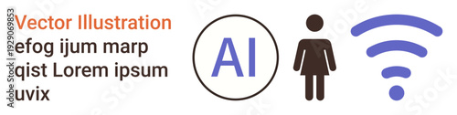 Artificial Intelligence, wireless networking, gender , tech literacy, modern communication, and digital trends. Symbols include AI, a female figure and a wireless signal. AI and wireless networking
