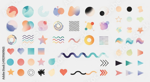 Collection of colorful abstract watercolor shapes and design elements.