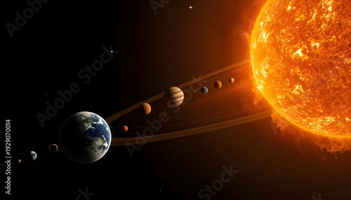 A stunning visual representation of the solar system with planets orbiting the sun in space