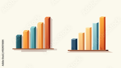 Two sets of ascending bar charts illustrating business growth and financial progress on a neutral background