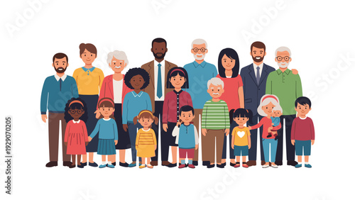 Large and diverse group of people including families, senior citizens, and children from various backgrounds standing together in unity.