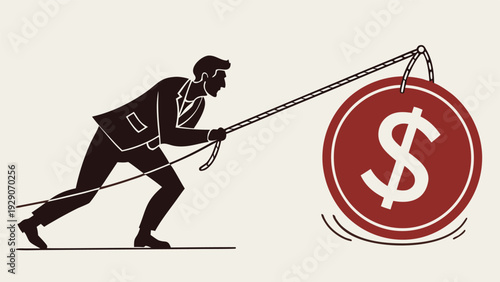 Concept of financial struggle and debt management with business silhouette..eps