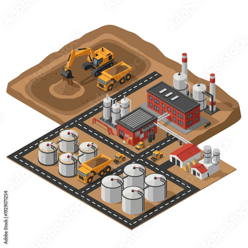 Industrial Facility Model with Machinery and Tanks.