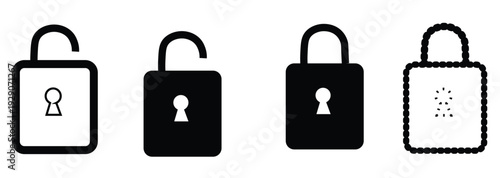Lock Icon Collection Set with Locked and Unlocked Padlock Security Symbols