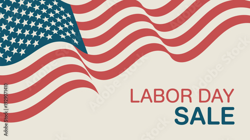 A graphic illustration of the American flag with wavy stripes and stars, promoting a Labor Day sale.