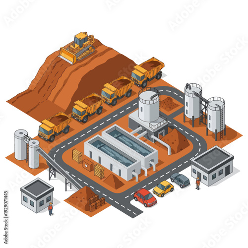 Industrial Facility with Vehicles and Equipment.