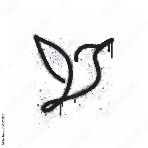 A spray-painted "bird" graffiti icon, isolated on a white background. A spray-painted "bird" graffiti icon in black on white. Vector illustration.